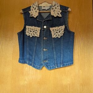 Denim Vest with Lace Accents
